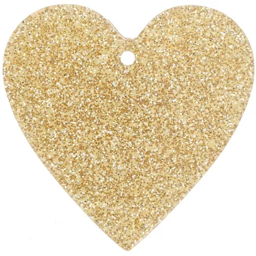 Colgante corazón acrílico 31x32 mm - Purpurina dorada x1