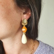 Cuenta de resina pera 26x14 mm - Liquen jaspeado x1