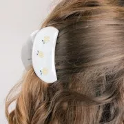 Pinza de pelo cocodrilo 85x45 mm Media luna - Acrílico opaco - Blanco jaspeado x1