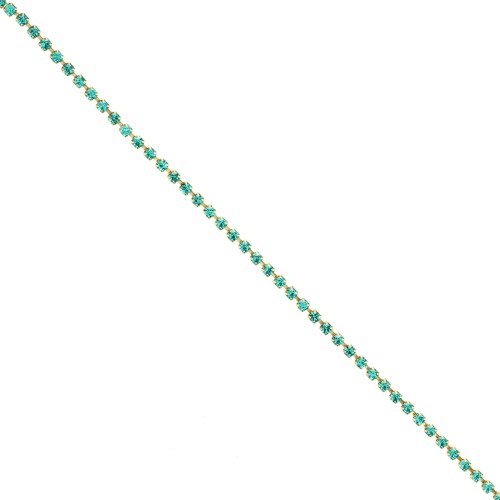 Cadena de latón con pedrería de cristal tallado de 2,10 mm - Dorado - Blue Zircon x 50 cm