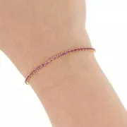 Cadena de latón con pedrería de cristal tallado de 2,10 mm - Dorado - Fucsia x 50 cm