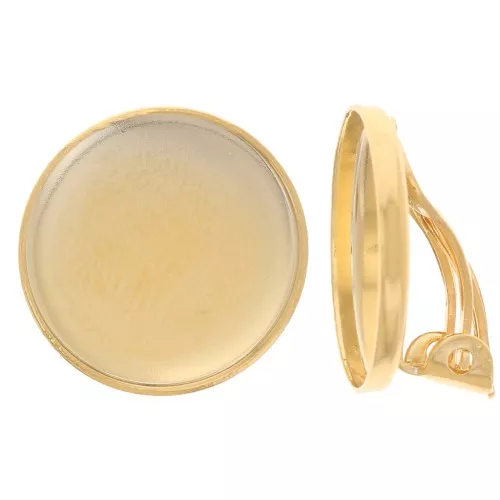 Pendientes clip cabujón 15 mm dorado oro fino x2