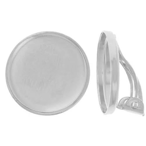 Pendientes de clip para cabujón 15 mm Plateado x2