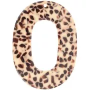 Colgante hueco ovalado de acetato 47x34 mm - Marrón moteado - Crema x1