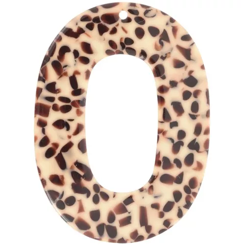 Colgante hueco ovalado de acetato 47x34 mm - Marrón moteado - Crema x1