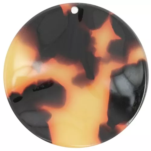 Colgante redondo de acetato ondulado 34 mm - Escama de tortuga - Marrón - Negro x1