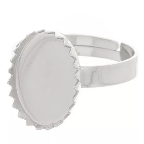 Anillo ajustable para cabujón plano 14x10 mm - Plateado fino x1