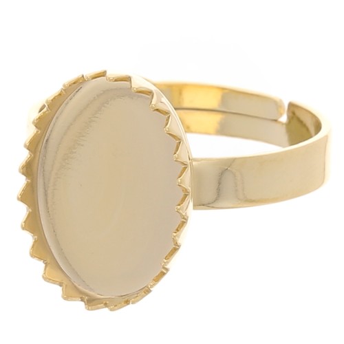 Anillo ajustable para cabujón plano 14x10 mm - Dorado con oro fino x1
