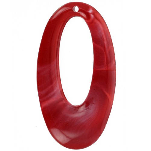 Colgante calado ovalado de resina opaca 47x26 mm - Rojo jaspeado x1