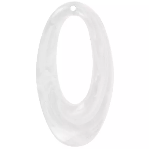 Colgante ovalado calado de resina translúcida 47x26 mm - Blanco jaspeado x1