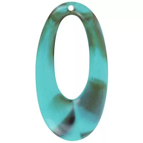Colgante calado ovalado de resina opaca 47x26 mm - Mármol turquesa x1