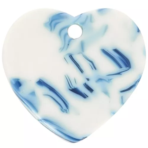 Corazón acrílico de lentejuelas 15x16,5 mm - Azul jaspeado - Blanco x1