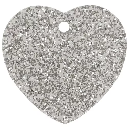 Lentejuela corazón acrílico 15x16,5 mm - purpurina plateada x1