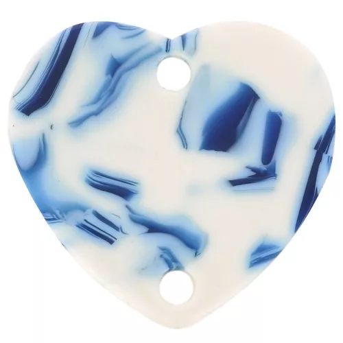 Entrepieza corazón acrílico 15x16,5 mm - Azul jaspeado - Blanco x1
