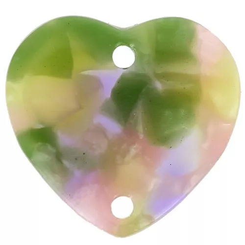 Corazón de acetato 15x16,5 mm - carey - verde violeta x1