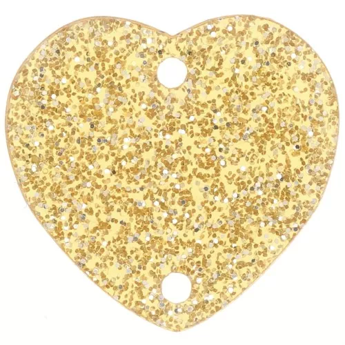 Entrepieza corazón acrílico 15x16,5 mm - Purpurina dorada x1