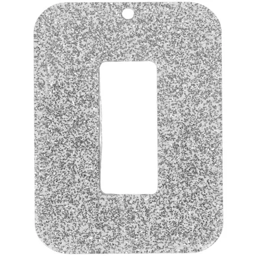 Colgante acrílico rectángulo hueco 40x30 mm - purpurina plateada x1