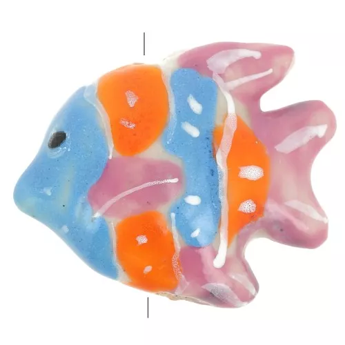 Cuenta pez de cerámica 17x22 mm - Vintage rosa - Azul - Naranja x1