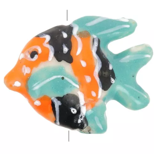Cuenta pez de cerámica 17x22 mm - Naranja - Azul - Negro x1