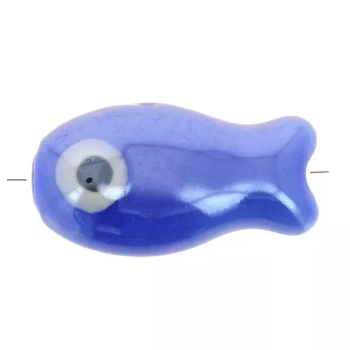 Cuenta pez de cerámica 10x19 mm - Azul x1