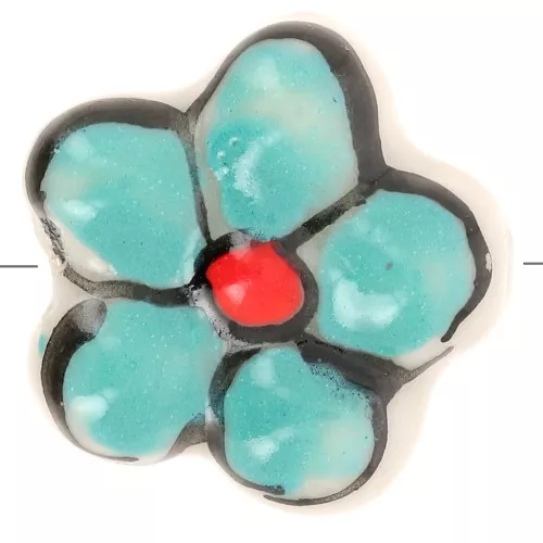 Cuenta flor de cerámica 17 mm - Turquesa x1