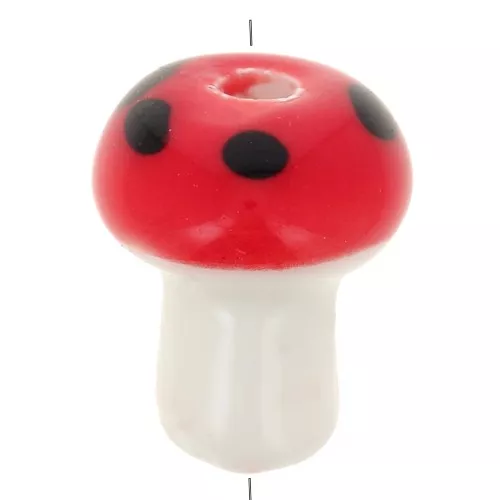 Cuenta seta de cerámica 12 mm - roja - blanca x1
