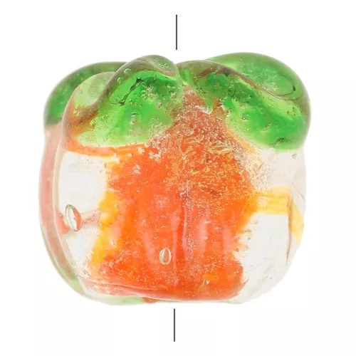 Cuenta de cristal calabaza 11x13 mm - Naranja - Verde x1