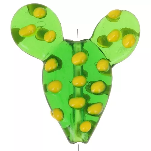 Cuenta de vidrio cactus 25x22 mm - Verde - Amarillo x1