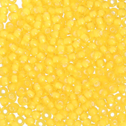 Cuentas de Rocalla Preciosa 11/0, 2 mm - Amarillo ámbar transparente con revestimiento blanco tiza, 20 g