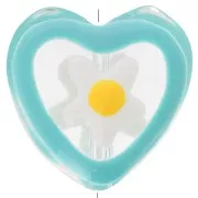 Cuenta corazón de cristal con motivo floral en resina epoxi - 12 mm - Azul x1