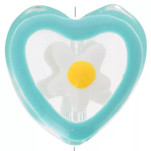 Cuenta corazón de cristal con motivo floral en resina epoxi - 12 mm - Azul x1