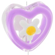 Cuenta corazón de cristal con motivo floral en resina epoxi - 12 mm - Violeta x1