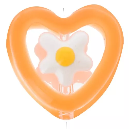 Cuenta corazón de cristal con motivo floral en resina epoxi - 12 mm - Naranja x1