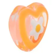 Cuenta corazón de cristal con motivo floral en resina epoxi - 12 mm - Naranja x1