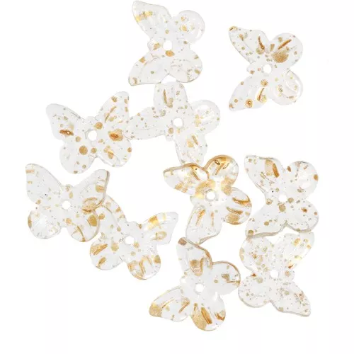 Cuentas mariposa 9.5x11 mm - Transparente - Oro jaspeado x10