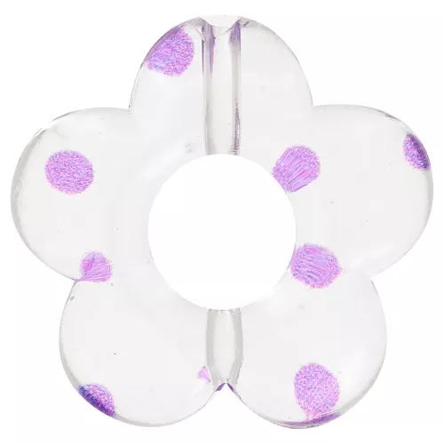 Cuentas acrílicas transparentes 19 mm flor - Puntos violetas x4