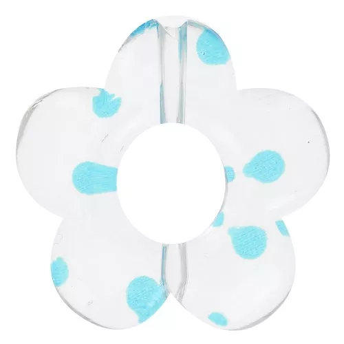 Cuentas flor acrílico transparente 19 mm - Puntos azules x4