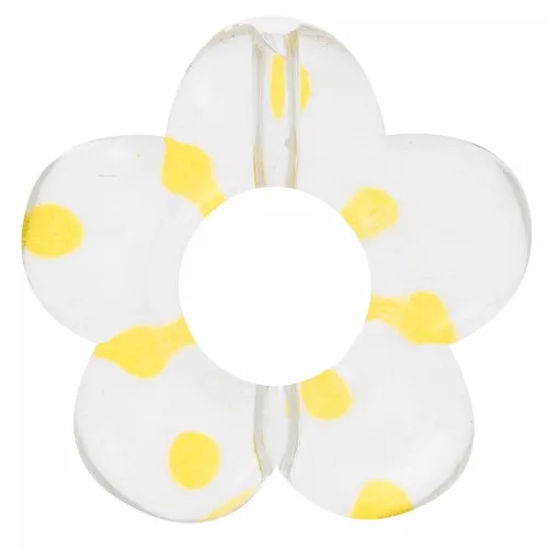 Cuentas acrílicas transparentes 19 mm flor - Puntos amarillos x4