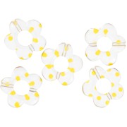 Cuentas acrílicas transparentes 19 mm flor - Puntos amarillos x4