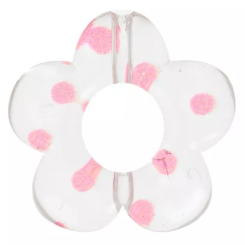 Cuentas acrílicas transparentes 19 mm flor - Lunares rosas x4