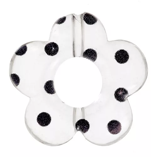 Cuentas flor acrílico transparente 19 mm - Puntos negros x4