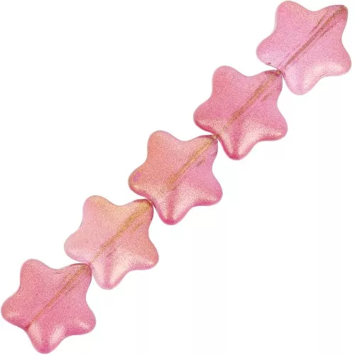 Cuentas de vidrio estrella 8 mm - Rosa - Purpurina dorada x10