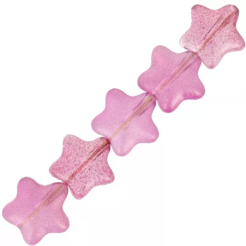 Cuentas de vidrio estrella 8 mm - Fucsia - purpurina dorada x10