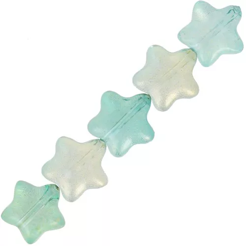 Cuentas de vidrio estrella 8 mm - Verde turquesa - Purpurina dorada x10