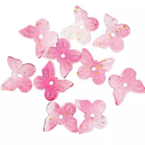 Cuentas mariposa 9.5x11 mm - Rosa - Dorado jaspeado x10