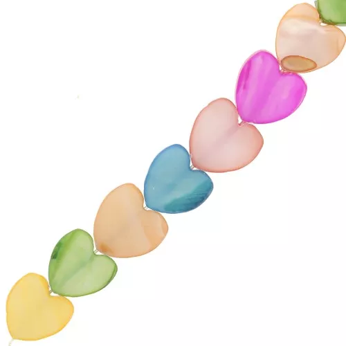 Cuentas de nácar corazón, tintado 11 mm - Multicolor x39cm