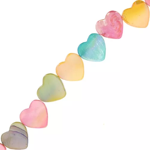 Cuentas de nácar corazón, tintado 11 mm - Multicolor irisado x36cm