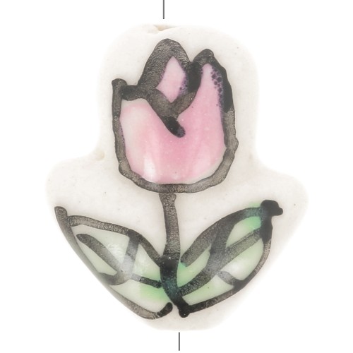 Cuenta de cerámica Flor de tulipán 16x14,5 mm - Blanco - Rosa - Verde x1