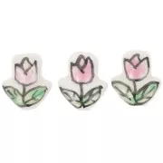 Cuenta de cerámica Flor de tulipán 16x14,5 mm - Blanco - Rosa - Verde x1