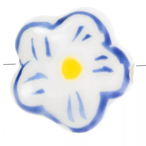 Cuenta flor de cerámica 14,5 mm - Blanco - Azul marino x1